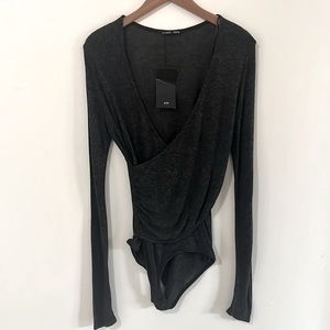 🆕 ZARA Knit Faux Wrap Long Sleeve Bodysuit in Dark Gray